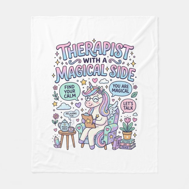 Unicorn Therapist with a Magical Side Gift Idea St Fleece Blanket (Front)