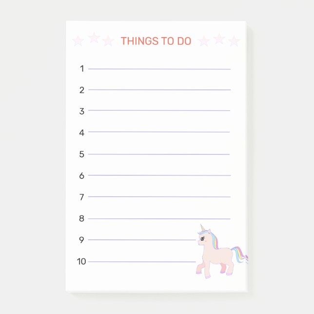 Unicorn Things To Do Post-it Notes (Front)
