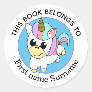 Unicorn This Book Belongs To Personalised Classic Round Sticker