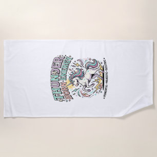 Unicorn Thunder Horn Energy Retro Style Product Gr Beach Towel