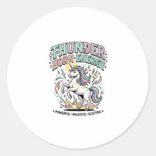 Unicorn Thunder Horn Energy Retro Style Product Gr Classic Round Sticker