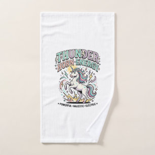Unicorn Thunder Horn Energy Retro Style Product Gr Hand Towel