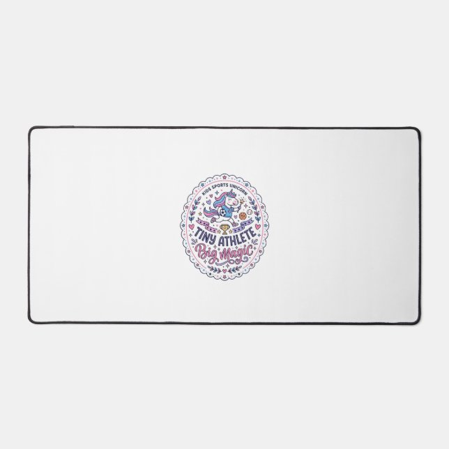Unicorn Tiny Athlete Big Magic Playful Print on De Desk Mat (Front)