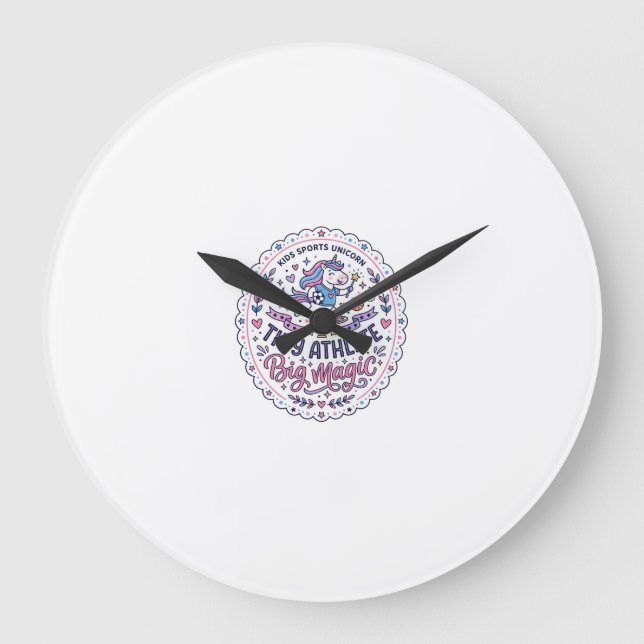 Unicorn Tiny Athlete Big Magic Playful Print on De Large Clock (Front)