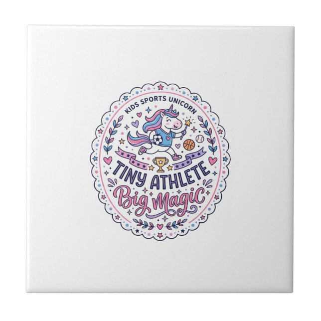 Unicorn Tiny Athlete Big Magic Playful Print on De Tile (Front)