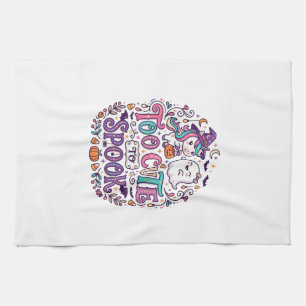 Unicorn Too Cute to Spook Colourful Marketplace Ar Tea Towel