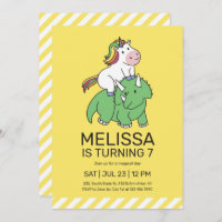 Unicorn Triceratops Dinosaur Yellow Kids Birthday