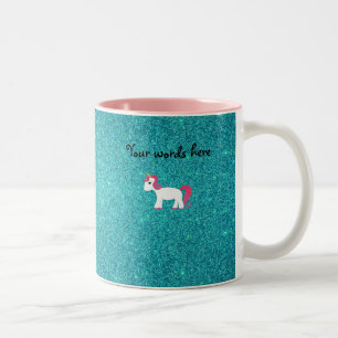 Unicorn turquoise glitter Two-Tone coffee mug
