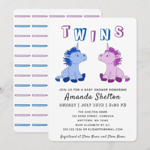 Unicorn Twins Baby Shower Invitation Card