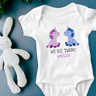 Unicorn Twins Boy Girl Baby Bodysuit with Name