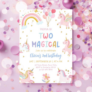 Unicorn Two Magical Pastel 2nd Birthday Invitation