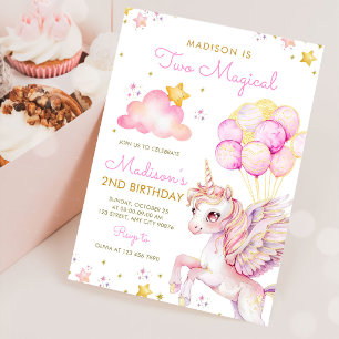 Unicorn Two Magical Pastel 2nd Birthday Invitation