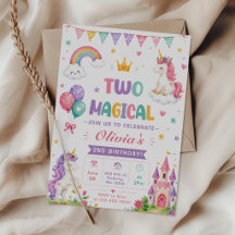 Unicorn Two Magical Pastel Rainbow 2nd Birthday
