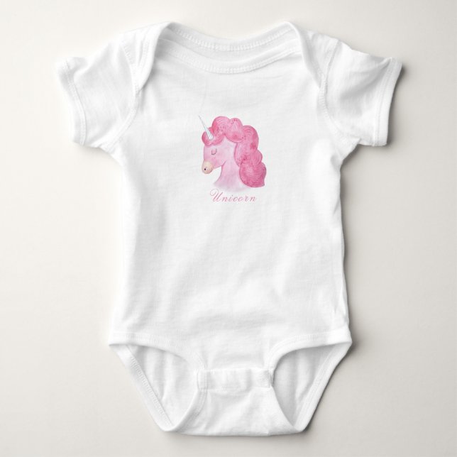 Unicorn Typography Baby Girl Pink Fantasy Baby Baby Bodysuit (Front)