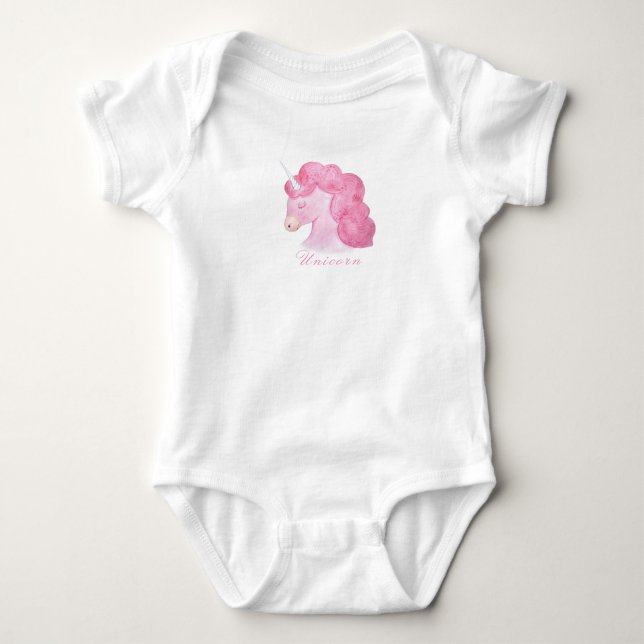 Unicorn Typography Baby Girl Pink Fantasy Baby Bodysuit (Front)