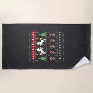 Unicorn Ugly Christmas Sweater Party T-Shirt (1) Beach Towel