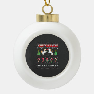 Unicorn Ugly Christmas Sweater Party T-Shirt (1) Ceramic Ball Christmas Ornament
