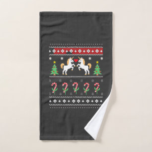 Unicorn Ugly Christmas Sweater Party T-Shirt (1) Hand Towel