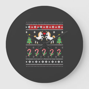 Unicorn Ugly Christmas Sweater Party T-Shirt (1) Large Clock