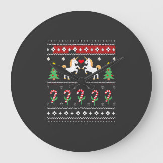Unicorn Ugly Christmas Sweater Party T-Shirt (1) Large Clock