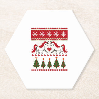Unicorn Ugly Christmas Sweater Party T-Shirt (2) Paper Coaster