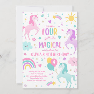Unicorn Un-Four-Gettable 4th Party Birthday Party Invitation
