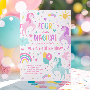 Unicorn Un-Four-Gettable 4th Party Birthday Party Invitation