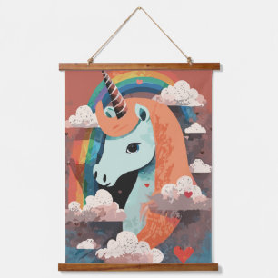 Unicorn under Rainbow & Among Hearts Hanging Tapestry