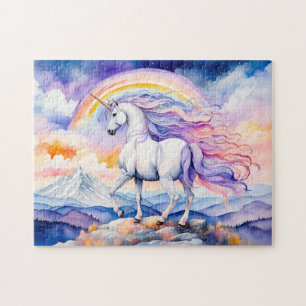 Unicorn Under Soft Pastel Rainbow Clouds Jigsaw Puzzle