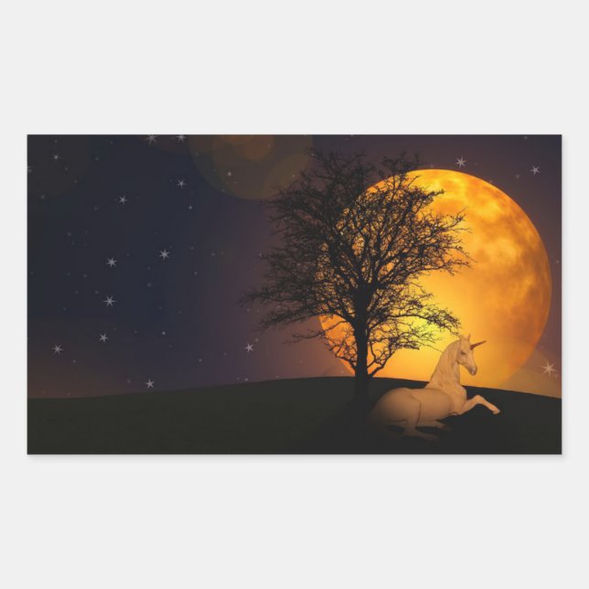 Unicorn Under Tree In Moonlight Sticker (Front)