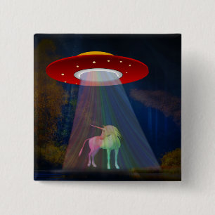 Unicorn Under UFO Rainbow Beam at Night, ZKoA 15 Cm Square Badge