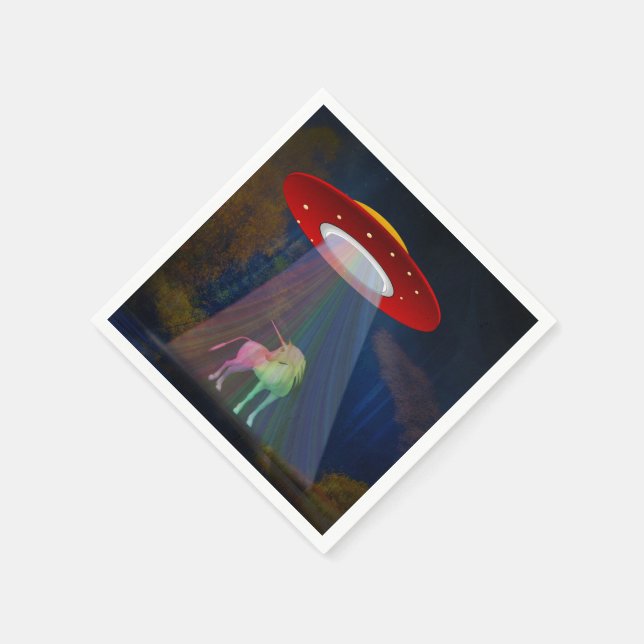 Unicorn Under UFO Rainbow Beam at Night, ZKoA Napkin (Corner)