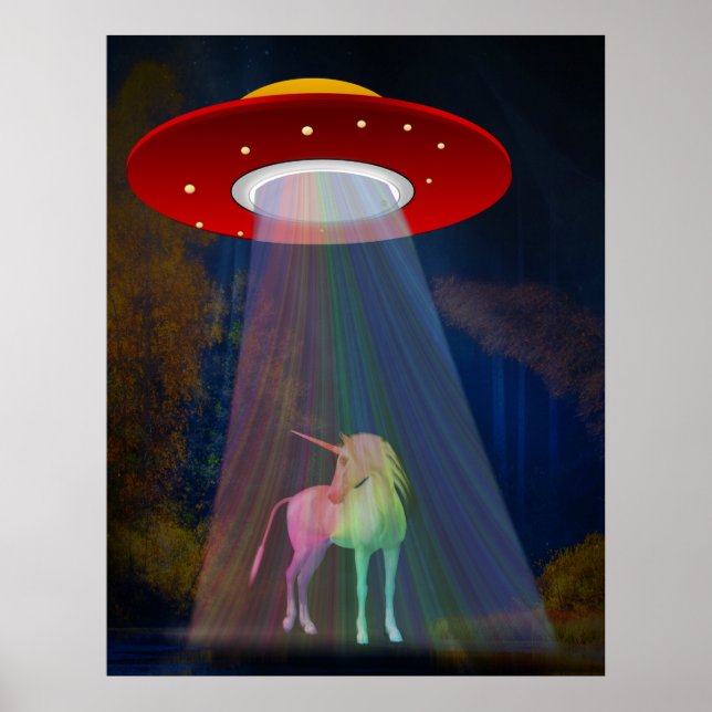 Unicorn Under UFO Rainbow Beam at Night, ZKoA Poster (Front)