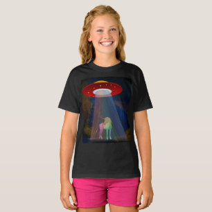 Unicorn Under UFO Rainbow Beam at Night, ZKoA T-Shirt