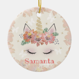 Unicorn, Unicorn Face, personalised Ceramic Tree Decoration