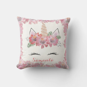 Unicorn, Unicorn Face, personalised, girly, floral Cushion