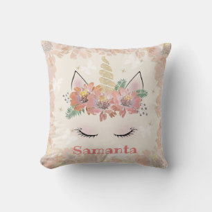 Unicorn, Unicorn Face, personalised, girly, floral Cushion