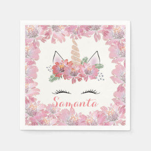 Unicorn, Unicorn Face, personalised, girly, floral Napkin