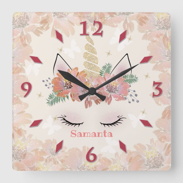 Unicorn, Unicorn Face, personalised Round Clock (Front)