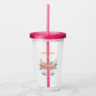 Unicorn, Unicorn Face, personalized, girly, floral Acrylic Tumbler