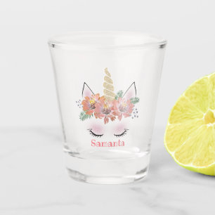Unicorn, Unicorn Face, personalized, girly, floral Shot Glass