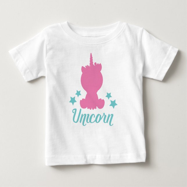 Unicorn, Unicorn Silhouette, Cute Unicorn, Stars Baby T-Shirt (Front)