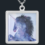 Unicorn Universe - Cosmic Silver Plated Necklace<br><div class="desc">Unicorn Universe IV by Grace Popp. Features a posing unicorn with a galactic,  cosmic-like design.</div>