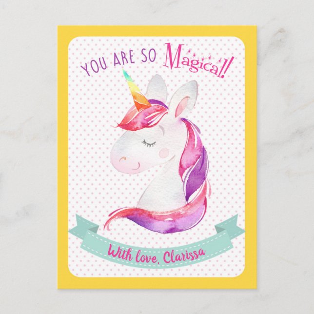 Unicorn Valentines Day Card Kids (Classroom) (Front)