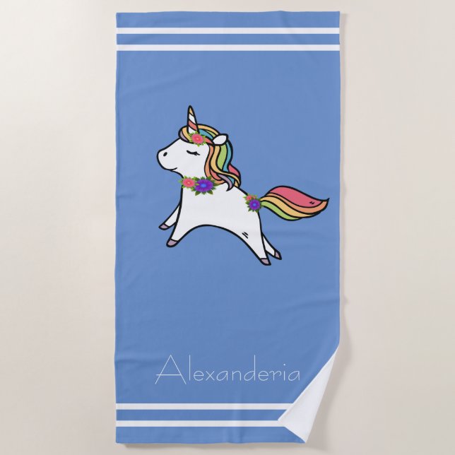 Unicorn w/ rainbow   purple pink flowers toddler t beach towel (Front)