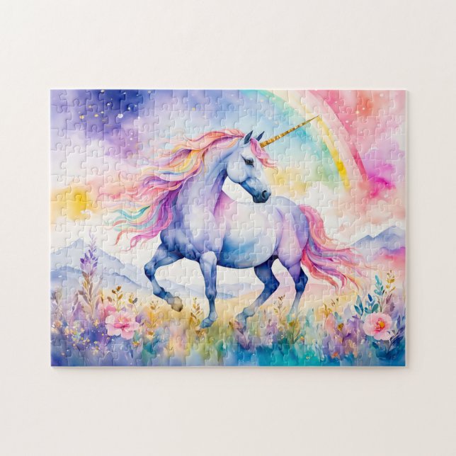 Unicorn Walking Beneath A Shimmering Rainbow Jigsaw Puzzle (Horizontal)