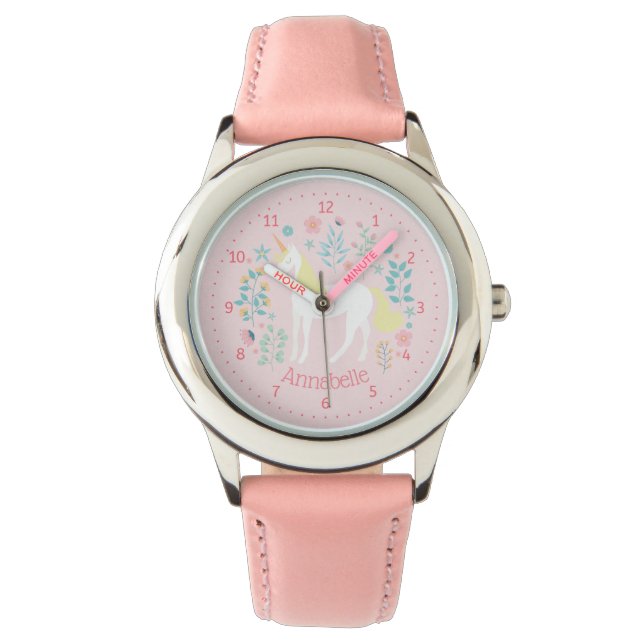 Unicorn Watch Personalised Name Pink (Front)