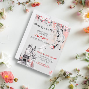 Unicorn Watercolor FairyTale Castle Red Rose  Invitation