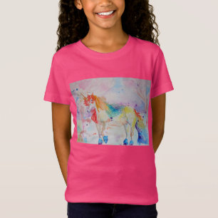 Unicorn Watercolor Girls Colourful art Pink T Shir T-Shirt