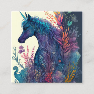 Unicorn, Watercolor of Colourful Flowers Calling Card